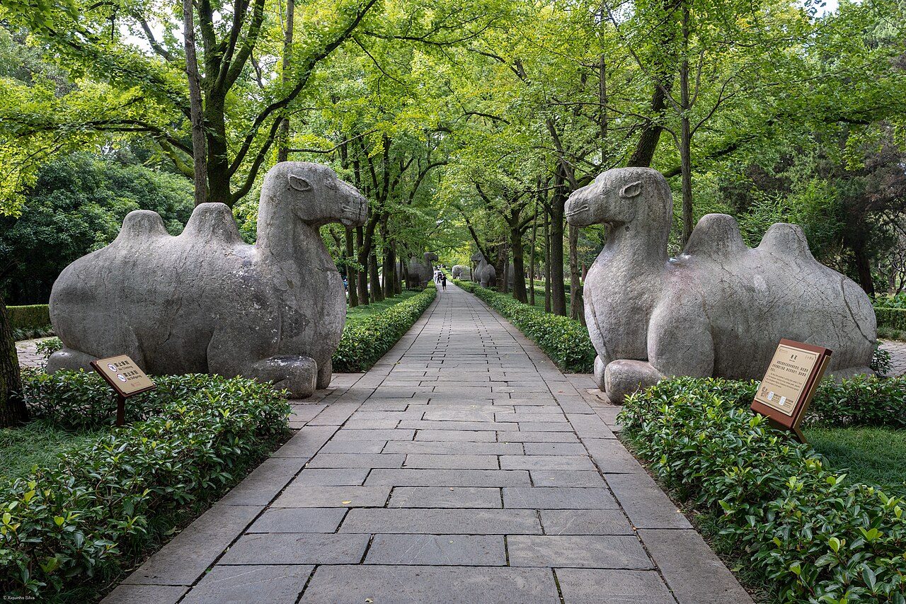 Stone animals lining the sacred way of Ming Xiaoling Mausoleum